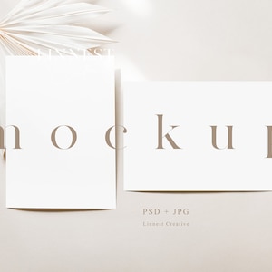 Doppio mockup di carta 5x7 verticale e orizzontale, Mockup di biglietti di auguri, Mockup di cartolina di nozze fisso, Mockup moderno boho toni neutri 02