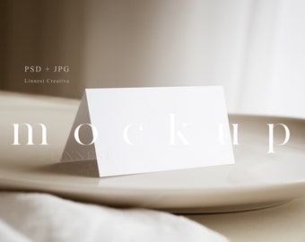 Folded place card mockup, Tent fold card mockup, Blank white card mockup, Modern wedding stationary mockup, Minimalist name card mock up