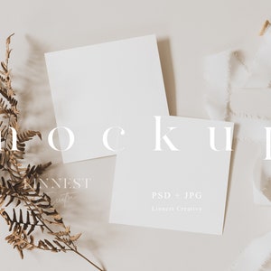 Dubbele vierkante kaart mockup, Neutrale kaart mockup Smart Object, 5x5 Uitnodigen mockup, Aardse bruiloft stationaire mockup, Boho bruiloft mockup 023