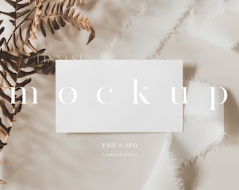 Boho business card mock up, Earthy neutral place card mockup, Modern wedding stationary Smart Object mockup, Minimal branding mockup 023