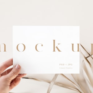 Wenskaart landschap mockup, minimalistische kaart mockup, horizontale kaart bruiloft mock up, stationaire mockup, kaart mockup Smart Object LC6
