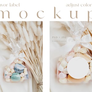 Ronde gunst label mockup, Baby douche tag mockup, Ronde sticker label mockup, Snoepjes dank u tag mockup, Bruiloft gunst tag mockup 011