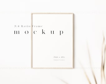 Wooden frame mockup, 3:4 Aspect ratio frame mockup, Minimalist empty wooden frame, Modern print mockup,Picture frame mockup, Wall art mockup
