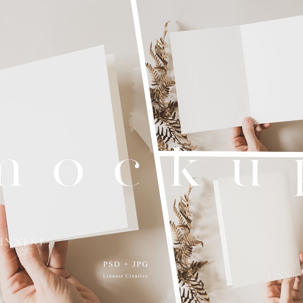 Gefaltete Karte Mockup 5x7, Gefaltetes Hochzeits-Programm Mockup, Heft Mockup, Boho Karte Mockup, Einladung Mockup, Hochzeit Mockup Stationary 023