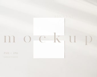 Minimal business cards mock up, Neutral tones flat place card mockup, Modern wedding stationary Smart Object mockup, Branding mockup