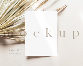 Greeting card mock up, 5x7 card mockup, Minimalist empty white card, Wedding stationary mockup, Modern boho neutral tones card mockup LC6