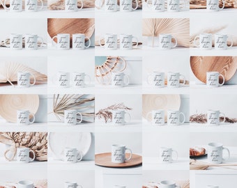 Weiße Tasse Mockup Bundle, 11 Oz Tasse Mockup, Minimal Boho Sublimation Tasse Mockup, Paar Tassen Mockup, Zwei weiße Tassen Mock up JPG