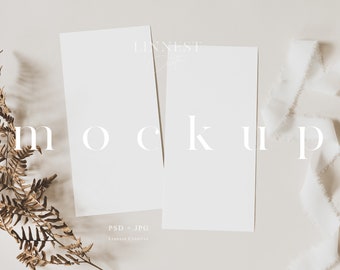 Boho Hochzeitsprogramm Mockup 100x250, Einfaches minimales stationäres Mockup für Hochzeiten, Zwei weiße Karten Mockup, Minimalistisches Hochzeitssuiten-Modell 023