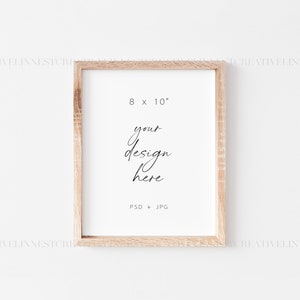 8x10 frame mockup, Wood frame mockup 8x10 wall, Wooden boho frame mockup, 4x5 ratio picture frame mockup, Rustic frame art print mockup image 2