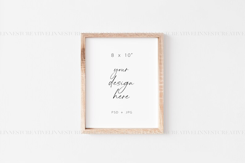 8x10 frame mockup, Wood frame mockup 8x10 wall, Wooden boho frame mockup, 4x5 ratio picture frame mockup, Rustic frame art print mockup image 2