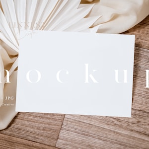Greeting card landscape mockup, Minimalist card mockup, Wedding mock up, Stationary mockup, Horizontal card mockup Smart Object 017
