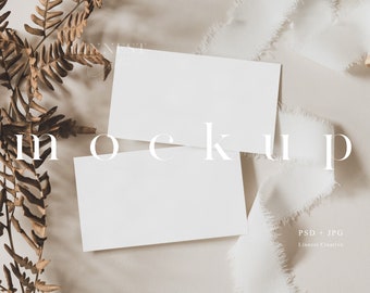 Boho business card mock up, Earthy neutral place card mockup, Modern wedding stationary Smart Object mockup, Minimal branding mockup 023