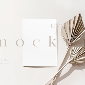 Greeting card mock up, 5x7 card mockup, Minimalist empty white card, Wedding stationary mockup, Modern boho neutral tones card mockup