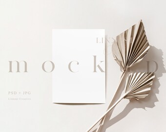 Greeting card mock up, 5x7 card mockup, Minimalist empty white card, Wedding stationary mockup, Modern boho neutral tones card mockup