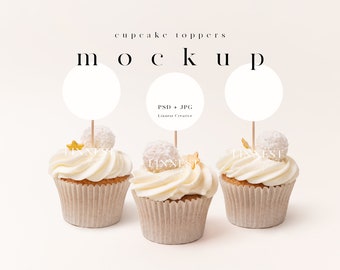 Cupcake Toppers Mockup, Valentinstag Cupcake Mockup, rosa Cupcake Topper Mockup, Gunst Tag Mockup, minimalistische moderne Cupcake Topper Mockup