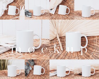 10 Weiße Tasse Mockup Bundle, 11 Oz Tasse Mockups, Gemütliche Sublimation Tasse Mockups, Minimal neutrale Töne Single Cup Mockup JPG, 018