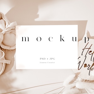 Landschap babyshower uitnodigen mockup, Wenskaart mockup, Gender neutrale kaart mockup, Boho neutrale horizontale uitnodiging mockup