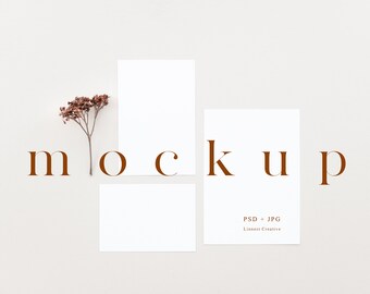 5x7", 5x3.5", 6x4" cards mockup, Wedding invitation stationery mockup, Minimalist empty white card, Invite details and RSVP card mockup