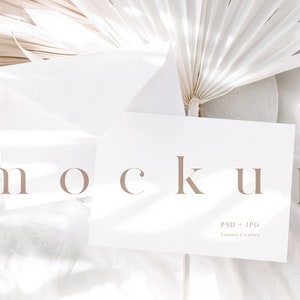 Karte und Umschlag Mockup, horizontale Grußkarte Mock-up, minimale Postkarte Mockup, Boho Hochzeit Briefpapier laden Mockup LC1