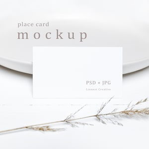Place card mockup, Blank white card mockup, Wedding stationery mockup, Minimal style card mockup,Place card on a plate, Neutral tones mockup