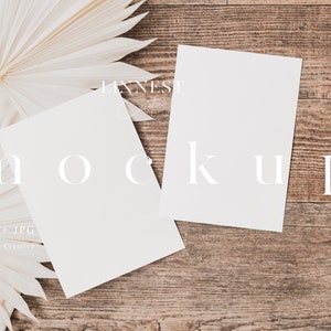 Twee witte kaarten mockup, Dubbele kaart mockup, 5x7 kaart mockup, Minimalistische wenskaart mockup, Uitnodiging mockup, Boho uitnodigen mockup 030