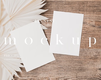 Two white cards mockup, Double card mockup, 5x7 card mockup, Minimalist greeting card mockup, Invitation mockup, Boho invite mockup 030