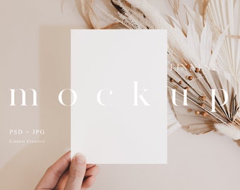 Boho card mock up, Minimalist invitation mockup, Wedding stationary mockup, Greeting card mockup, Modern dried flowers and card mockup LC8