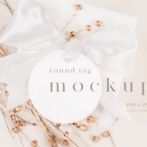 Ronde gift tag mockup, Favor tag mockup, Blank ronde label, Minimalistische lege witte kaart, Bruiloft briefpapier mockup, natuurlijke tonen
