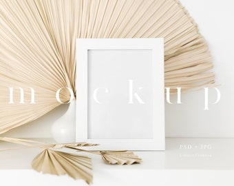 13x18 wooden frame mockup, Minimalist empty white frame, Print mockup, Picture frame mockup, Modern living room mockup, Printables mockup
