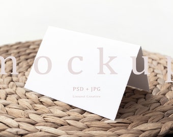 Zelt Klappkarte Mockup, Blank weiße Karte Mockup, Hochzeit Papeterie Mockup, Minimalistischer Stil Klappkarte Mockup, Leere Dankeskarte