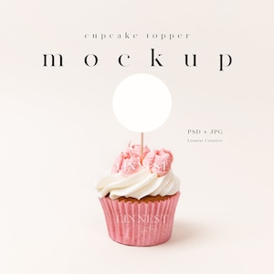 Valentijnsdag cupcake mockup, cupcake topper mockup, roze cupcake topper mockup, gunsttag mockup, minimalistisch modern cupcake topper mockup