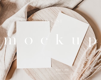 Double card mockup, Earthy boho card mock up, Wedding stationary mockup, Minimalist two sides card mockup, 5x7 neutral card mockup 027