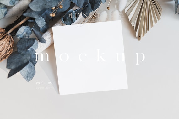 5x5 Square card mockup, Minimalist invitation mockup, Wedding stationary mock up, Greeting card mockup, Simple white card mockup 05