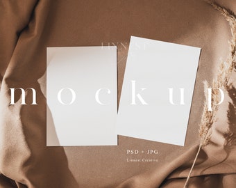 Double card mockup 5x7, Greeting card invite mockup, Boho card mockup, Neutral card minimalist mockup, White card mockup wedding 03