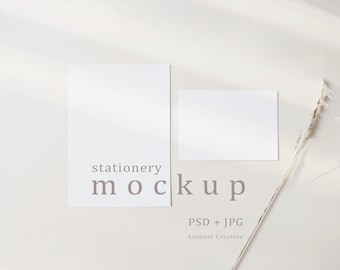 5x7" and 5x3.5" cards mockup, Minimalist empty white card, Wedding stationery mockup, Blank invite and thank you card for baby shower