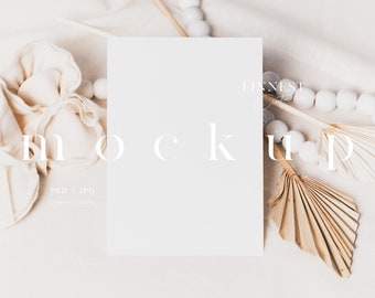 Gender neutral baby shower mockup, 5x7" card mockup, Minimalist invitation mockup, Baby birthday card mockup, Boho invite mockup neutral 029