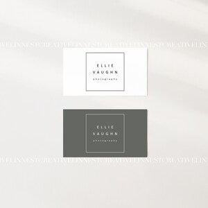 May include: Two business cards with the text "Ellie Vaughn Photography" in a white square on a white background and a gray square on a gray background.