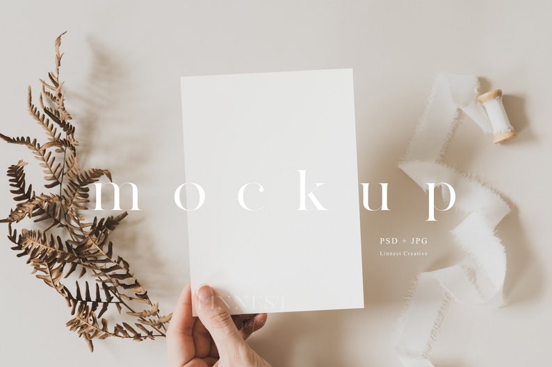 Boho card mockup, 5x7 card mockup Smart Object, Greeting card mockup, Invite mockup, White card mockup, Wedding mock up stationary 023 image 1