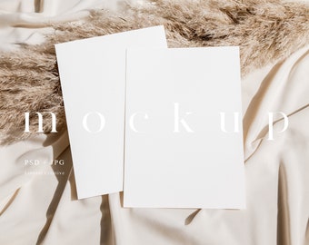 Double card mockup, Two white cards mockup, Wedding stationery mockup, Minimalist greeting card mockup, 5x7" Modern neutral tones card LC3