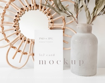 5x7" card mockup, Invitation mockup, Minimalist empty white card, Modern wedding stationery mockup, Natural tones blank white card