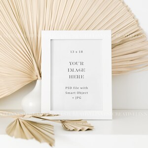 13x18 wooden frame mockup, Minimalist empty white frame, Print mockup, Picture frame mockup, Modern living room mockup, Printables mockup image 2