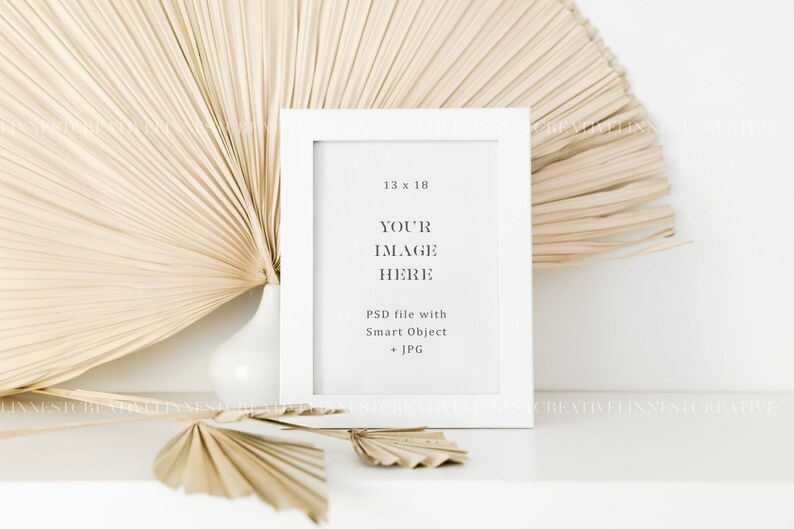 13x18 wooden frame mockup, Minimalist empty white frame, Print mockup, Picture frame mockup, Modern living room mockup, Printables mockup image 2