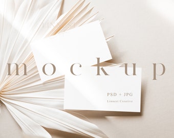 Boho business card mock up, Earthy neutral place card mockup, Modern wedding stationary Smart Object mockup, Minimal branding mockup 02