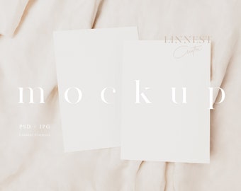 Double card mockup, Two white cards mockup, Wedding stationery mockup, Minimalist greeting card mockup, 5x7" Modern neutral tones mockup LC4