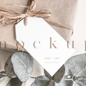 Boho cadeau tag maquette, Mariage favor tag mockup, Modern Christmas gift tag mockup, Minimaliste étiquette vide, Eucalyptus et tag mockup LC5