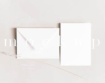 Invite and envelope mockup, Minimalist empty white card, Wedding stationary mockup, 5x7 Greeting card mockup, Modern neutral card mockup 010