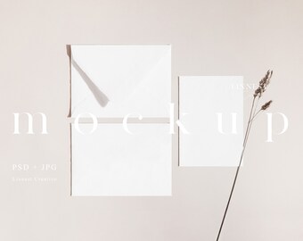 Invite and envelope mockup, Envelope front back mockup, Wedding stationary mockup, 5x7 Greeting card mockup, Modern neutral card mockup 010