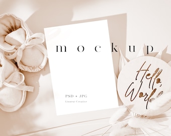 Baby shower mockup, 5x7" card mockup, Minimalist empty white card, Gender neutral empty card mockup, Modern boho neutral tones card mockup