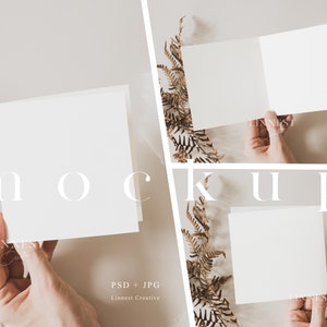 Mockup biglietto quadrato piegato, Mockup biglietto di auguri piegato, Mockup biglietto di ringraziamento quadrato, Mockup biglietto Boho, Invito mockup, Matrimonio mock up 023