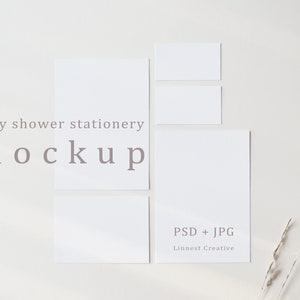 Baby shower briefpapier mockup, Beste voor uitnodiging, Luierloterij, Boek voor Baby, Bedankkaart, Minimalistisch en schoon mockup ontwerp, Lege kaart